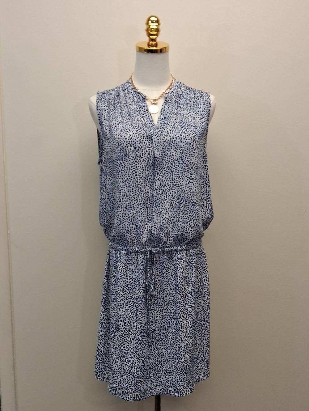 Hilary Radley White & Navy Print Drawstring Midi Dress Size 6